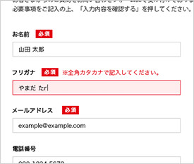 リアルタイムで入力内容のエラーチェックを行うお問い合わせフォーム